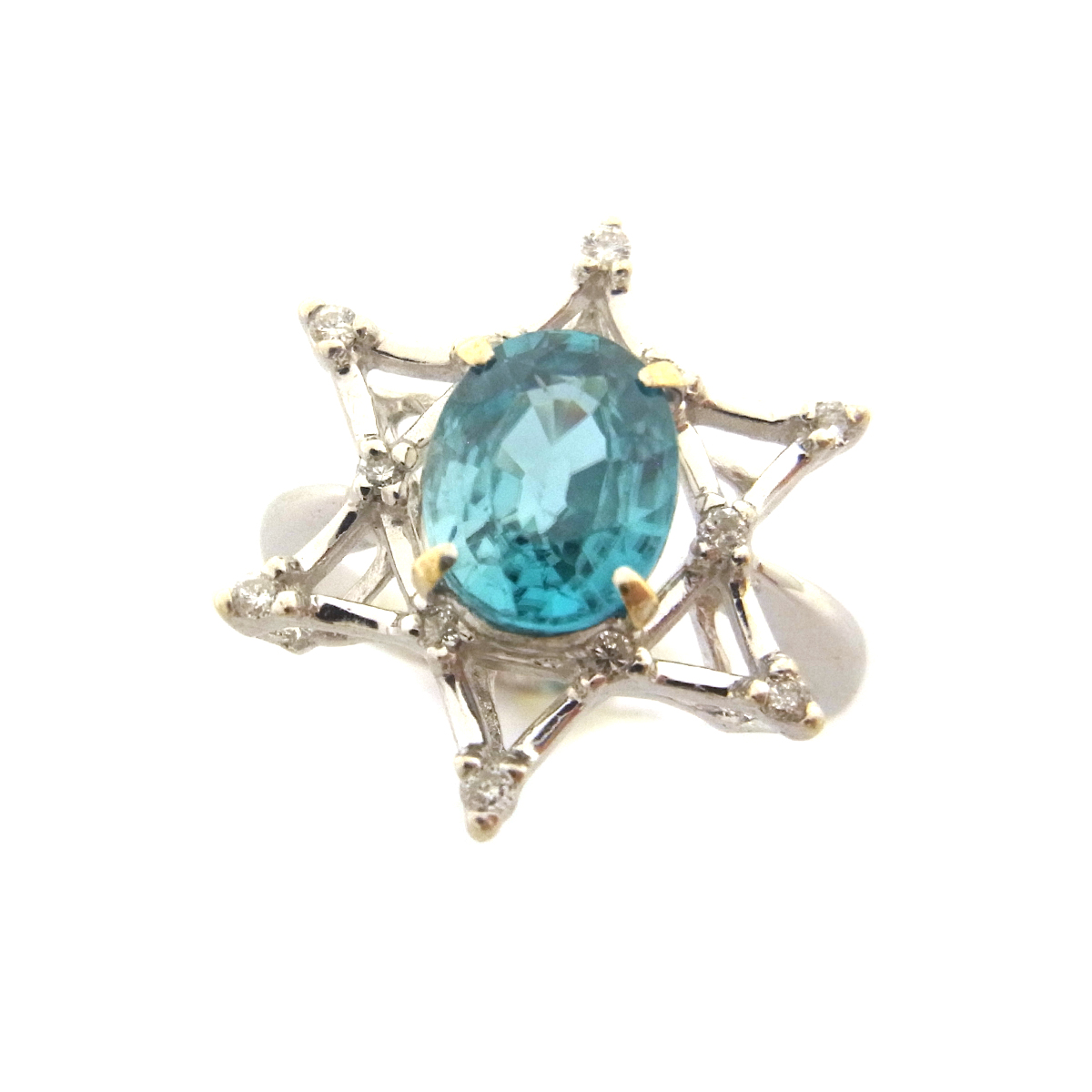 K18WG ジルコン指輪 星モチーフ 15号 シルバーカラー