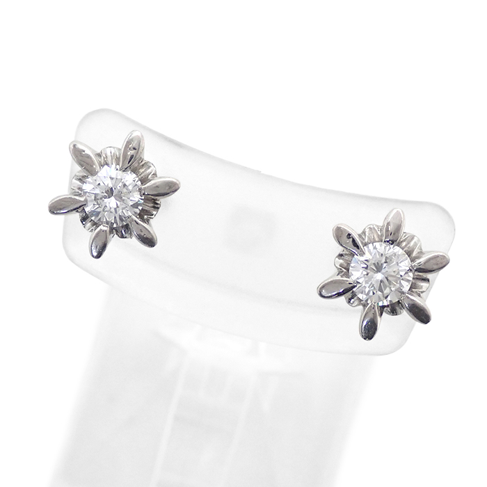 Pt900 ダイヤモンド 立爪 ピアス 一粒 シルバーカラー