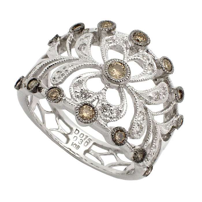 K18 ブラウンダイヤ ダイヤ 指輪 12号 シルバーカラー