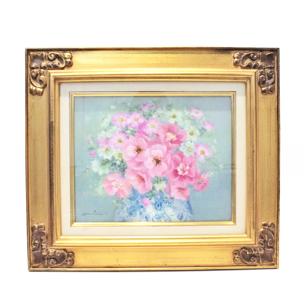 【セール価格】磯部晶子(いそべあきこ) 「花のメロディー」 油彩 絵画 F3 額縁付き