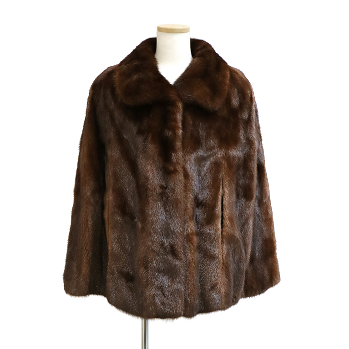 クレールドリュヌ エンバ(Clair de Lune by EMBA) マホガニー ミンク ファー 毛皮 ケープ コート アウター Mサイズ ブラウン