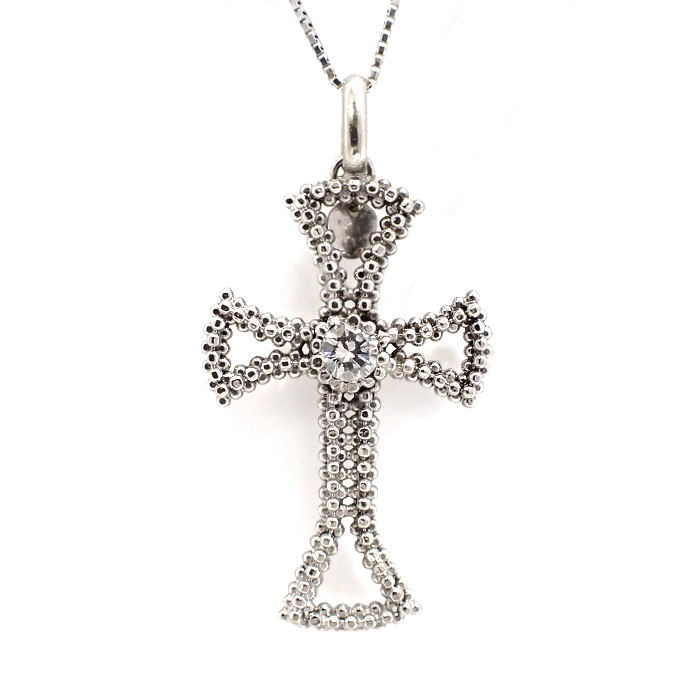 K18WG/Pt850 ダイヤモンド ネックレス クロスモチーフ シルバーカラー