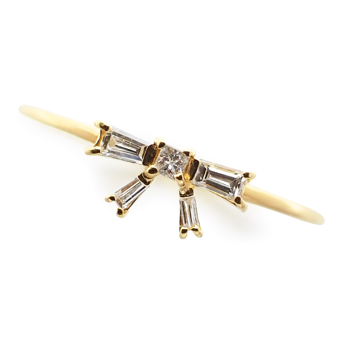 K18 ダイヤモンド 指輪 11号 リボンモチーフ ゴールドカラー