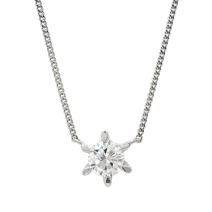 Pt900/Pt850 ダイヤモンド ネックレス 大粒 一粒 立爪 シルバーカラー