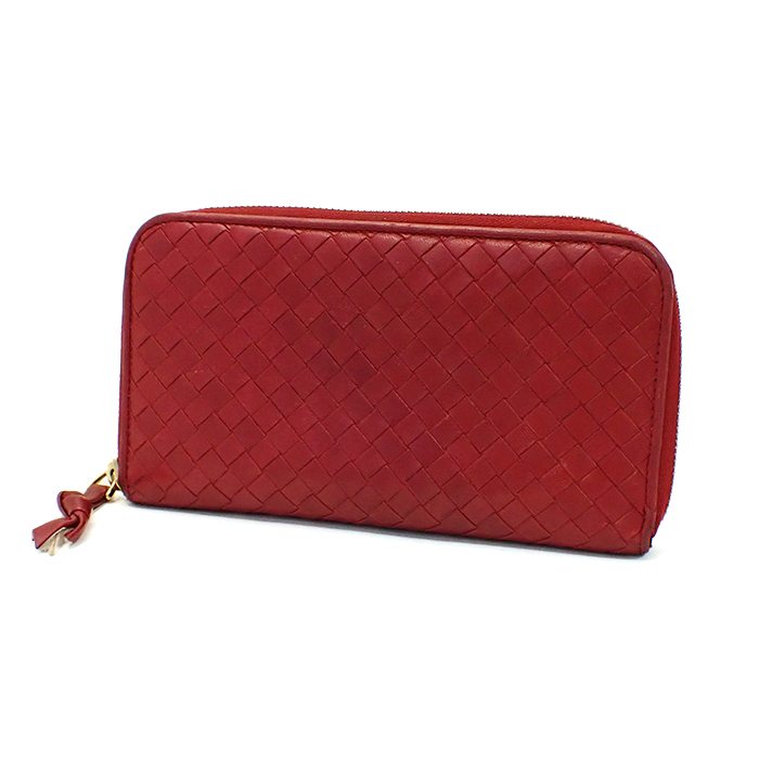 ボッテガヴェネタ(BOTTEGA VENETA) イントレチャート ラウンドファスナー長財布 レザー 革 ボルドー