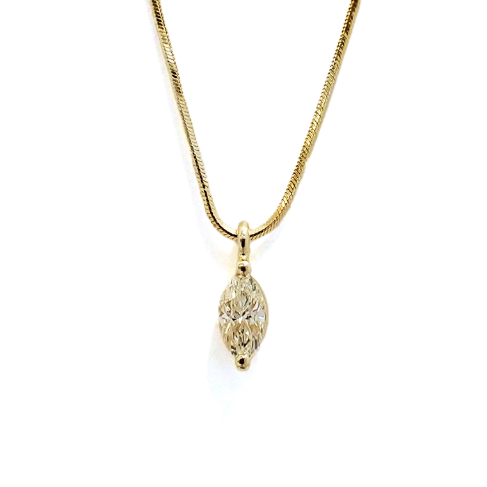 タサキ(TASAKI) K18 ダイヤモンド ネックレス マーキスカット スネークチェーン ゴールドカラー 一粒