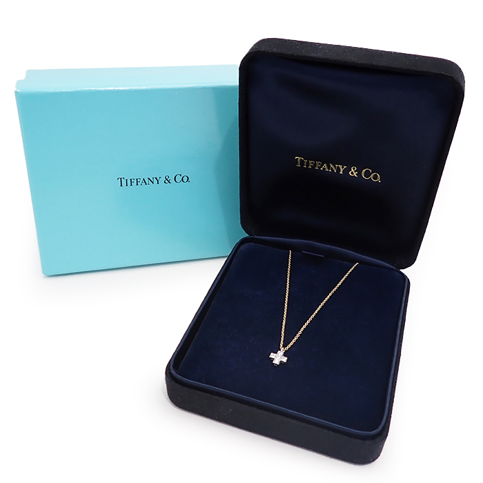 ティファニー(Tiffany & Co.) クルーシーフォームネックレス Pt950/750YG ダイヤモンド 箱付き クロスモチーフ イエローゴールド