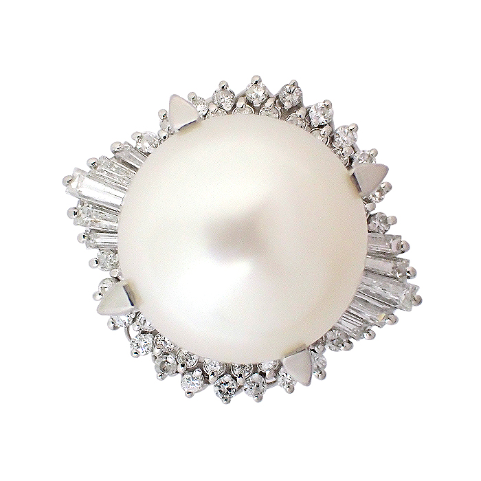 Pt900 パール ダイヤモンド 指輪 9.5号 真珠 シルバーカラー